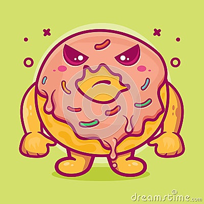 Serious donut food character mascot with angry expression isolated cartoon in flat style design Vector Illustration