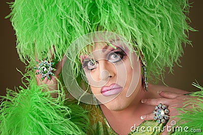 Serious Drag Queen in Green Stock Photo