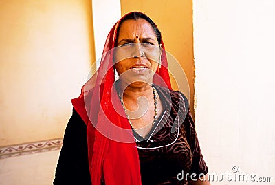 Serious elderly woman in indian headscarf Editorial Stock Photo