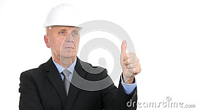 Serious Engineer Make Good Job Hand Sign Thumbs Up Stock Photo