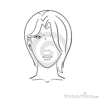 Serious girl with a short haircut for a logo Cartoon Illustration