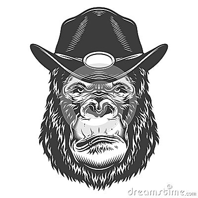 Serious gorilla in monochrome style Vector Illustration