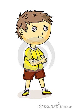 Serious little boy character isolated on white Vector Illustration