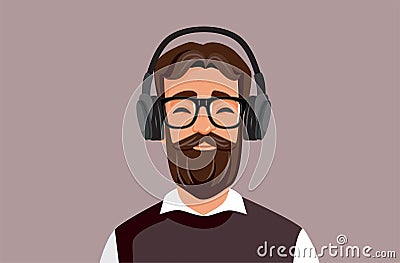 Serious Man Listening to an Educational Podcast Vector Illustration Vector Illustration