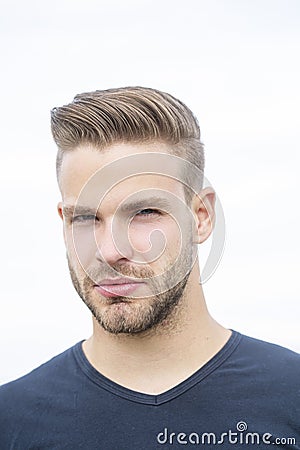 Serious man portrait. Young man's face. Faces portraits. People emotions. Serious gay. Lgbtq, pride, lgbt. Stock Photo