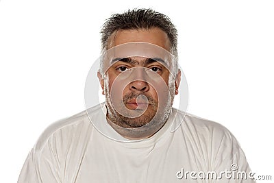 Serious obese man Stock Photo