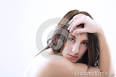 Serious pensive attractive woman Stock Photo