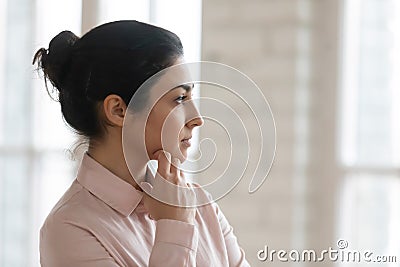 Serious pensive office employee thinking over work challenge Stock Photo