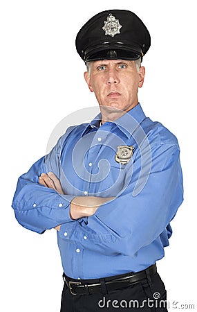 Serious Police Officer, Cop, Security Guard Isolated Stock Photo