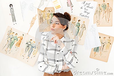 Serious thinking woman fashion illustrator Cartoon Illustration