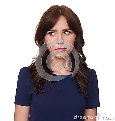 Serious woman looking aside isolated Stock Photo