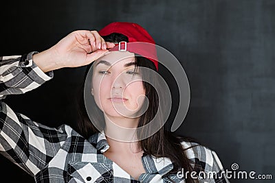 Serious young brunette high opinion youth decision Stock Photo