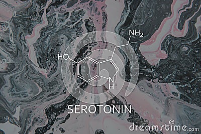 Serotonin Chemical formula . Close-up. molecule structure Stock Photo