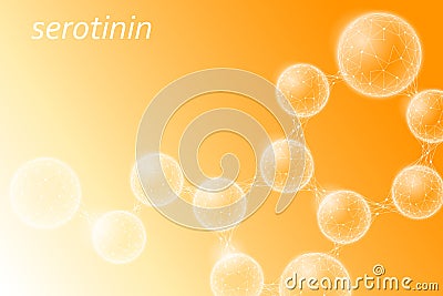 Serotonin happiness hormone 3D molecular structure. Low poly sphere polygonal happy mood emotion antidepressant medical Vector Illustration