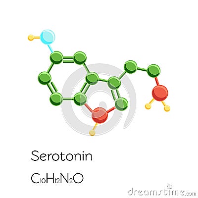 Serotonin hormone structural chemical formula on white background. Vector Illustration