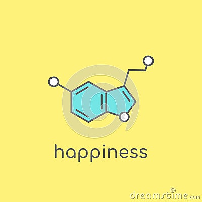 Serotonin molecular structure. neurotransmitter molecule. Happyness funny concept Cartoon Illustration