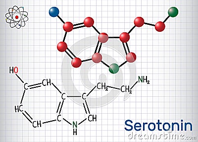 Serotonin molecule, is a monoamine neurotransmitter. Structural Vector Illustration