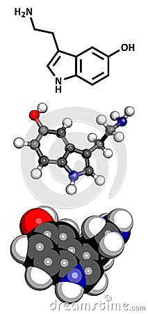 Serotonin neurotransmitter molecule, chemical structure Stock Photo