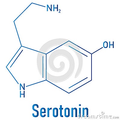 Serotonin neurotransmitter molecule. Skeletal formula. Chemical structure Vector Illustration