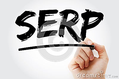 SERP - Search Engine Results Page acronym with marker, concept background Stock Photo