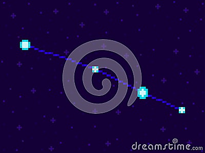 Serpens constellation in pixel art style. 8-bit stars in the night sky in retro video game style. Cluster of stars and galaxies. Vector Illustration