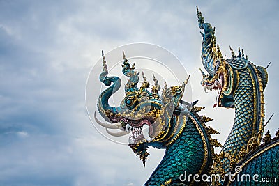 Serpent at Buddhist temple in Chiang Rai Stock Photo