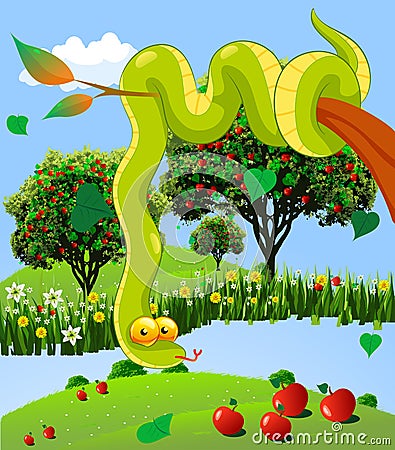 The serpent in the garden of God Vector Illustration