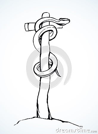 The serpent on the pole. Vector drawing Vector Illustration