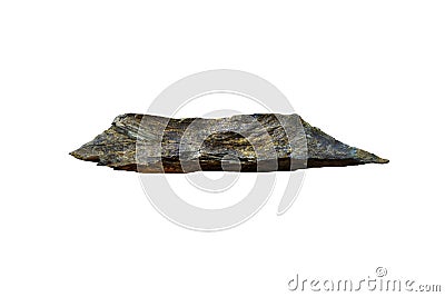 Raw serpentine mineral in metamorphic rock isolated on white background. Serpentinite rock. Stock Photo
