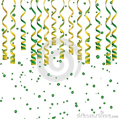 Serpentine ribbons, isolated on background. Streamers confetti . Vector Illustration of green decoration. Falling light decoration Stock Photo