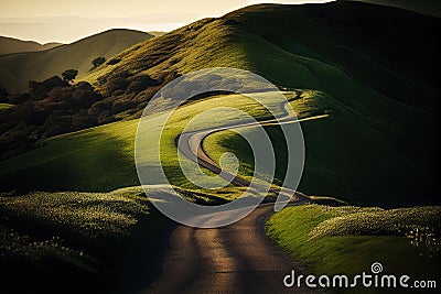 Serpentine Road Among Green Hills. Beautiful landscape. Stock Photo