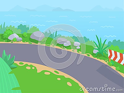 Serpentine road with the sea Vector Illustration