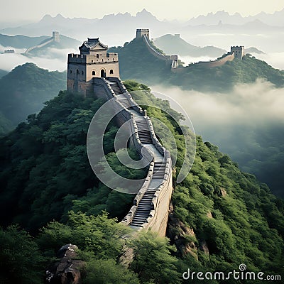 A long stone wall on a mountain Stock Photo