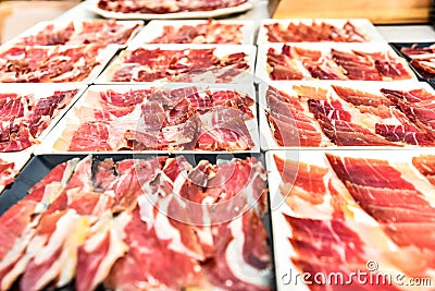 Serrano ham, typical tapa of Spanish cuisine Stock Photo