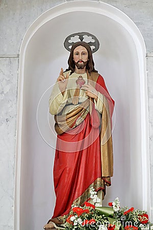 Serrara Fontana - Statua del Sacro Cuore di Gesu nella Chiesa di Santa Maria del Carmine Editorial Stock Photo
