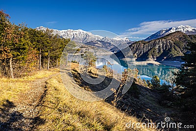 Serre Poncon Lake in Winter, Hautes Alpes, French Alps, France Stock Photo