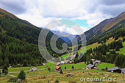 Sertig valley hiking trail leading from BergÃ¼n to Ravais lakes in Swiss Alps, Switzerland Stock Photo