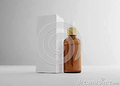 Serum Dropper Bottle Mockup with Box - 3D Illustration Stock Photo