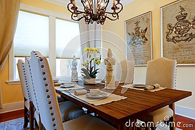 Served dining table in luxury house Stock Photo