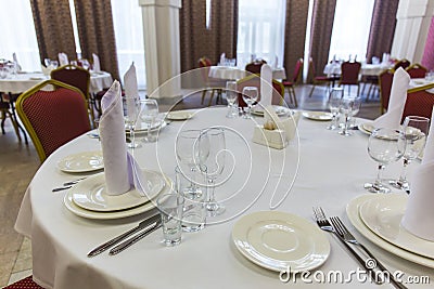 Served round table in restaurant Stock Photo