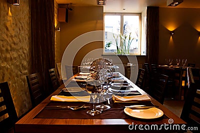 Served table in restaurant Stock Photo