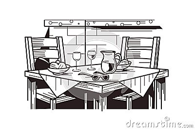 Served table in restaurant Vector Illustration