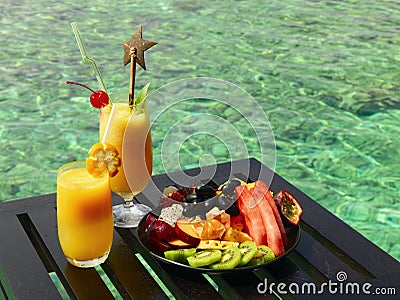 Served table at tropical resort Stock Photo