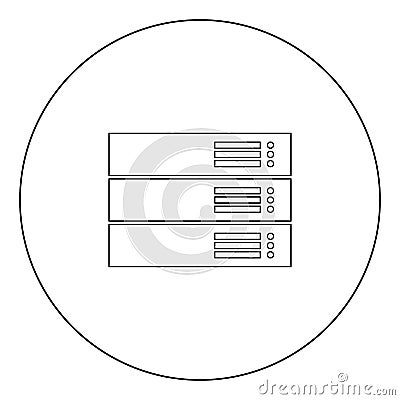 Server black icon in circle vector illustration isolated . Vector Illustration