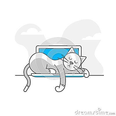 Server and cat icon / logo. Art illustration Vector Illustration