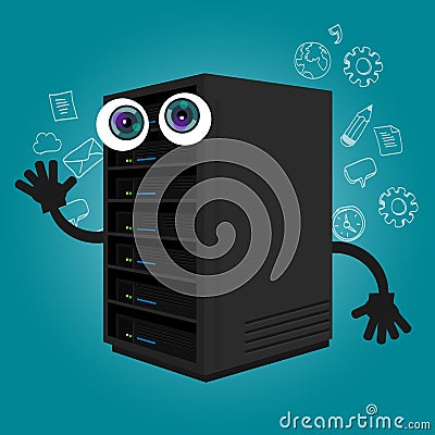 Server computer component database big data storage cartoon eyes mascot cute funny smile tech object vector Vector Illustration