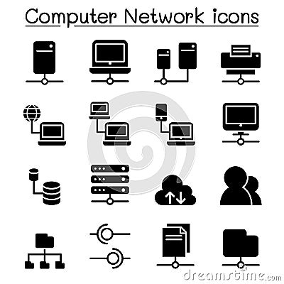 Server & Computer network icon set Cartoon Illustration