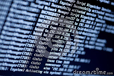 Server configuration command lines on a monitor Stock Photo