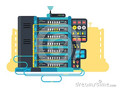 Server data center design flat Vector Illustration