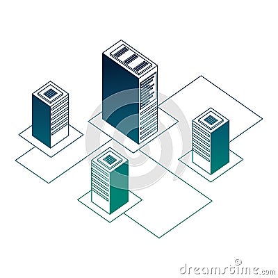 server datacenter network data connection process development Cartoon Illustration